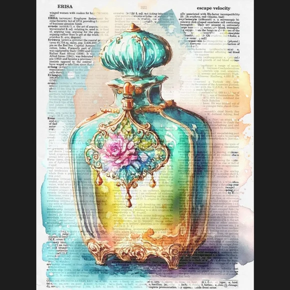 Perfume Watercolor Elegant Colorful Bright Bathroom Bedroom Dictionary Art Print - Picture 4 of 5
